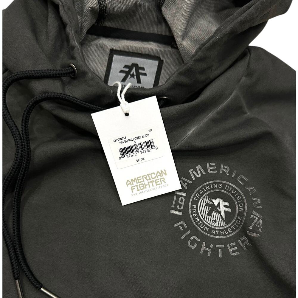 American Fighter Women's Hoodie Paved Pullover Black Vintage Washed Sweatshirt - Picture 4 of 7